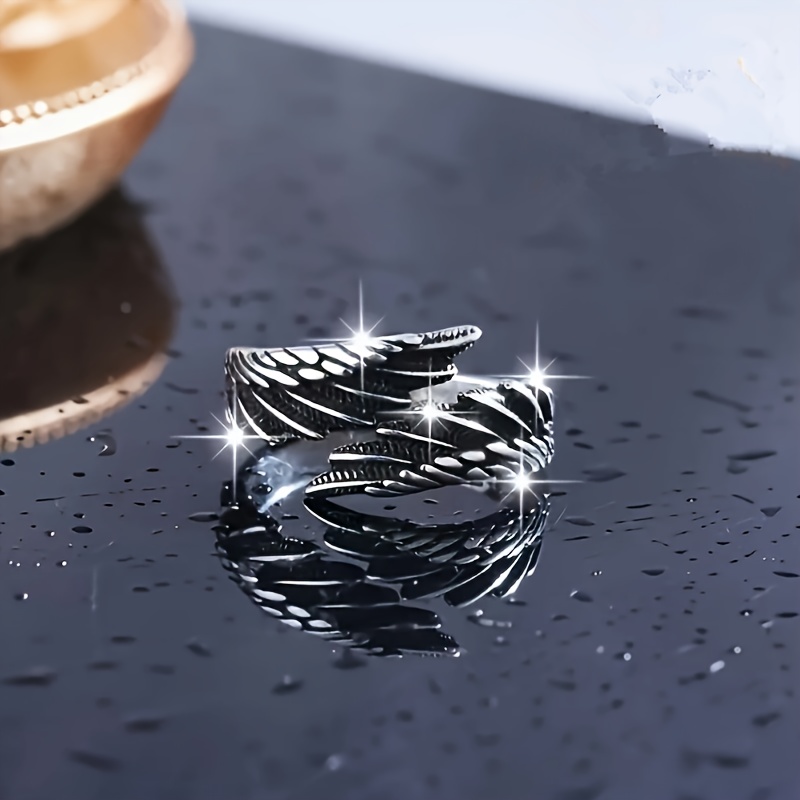 Adjustable Open Feather Ring Men Women Hip Hop Style Copper 925 Silver