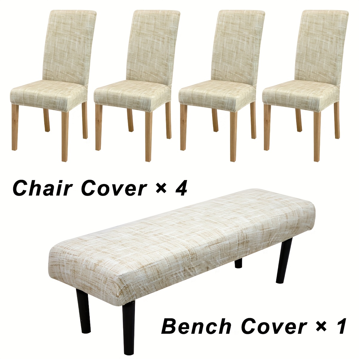TEMU 5pcss/set Printed Dining Chair Covers, 5pcs Set Includes 4 Chair Covers + 1 Bench Cover, Suitable For Protecting Lightweight Furniture, For