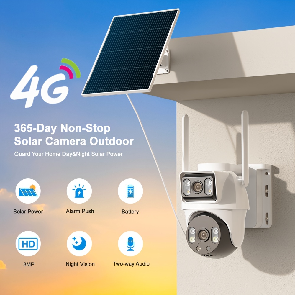 Image of Outdoor Solar-powered Camera With Wireless Monitoring & Spherical Pan-tilt System, 360° Coverage,, Hd Night Vision, Suitable For, Driveway, Commercial Surveillance, Cloud/built-in Storage