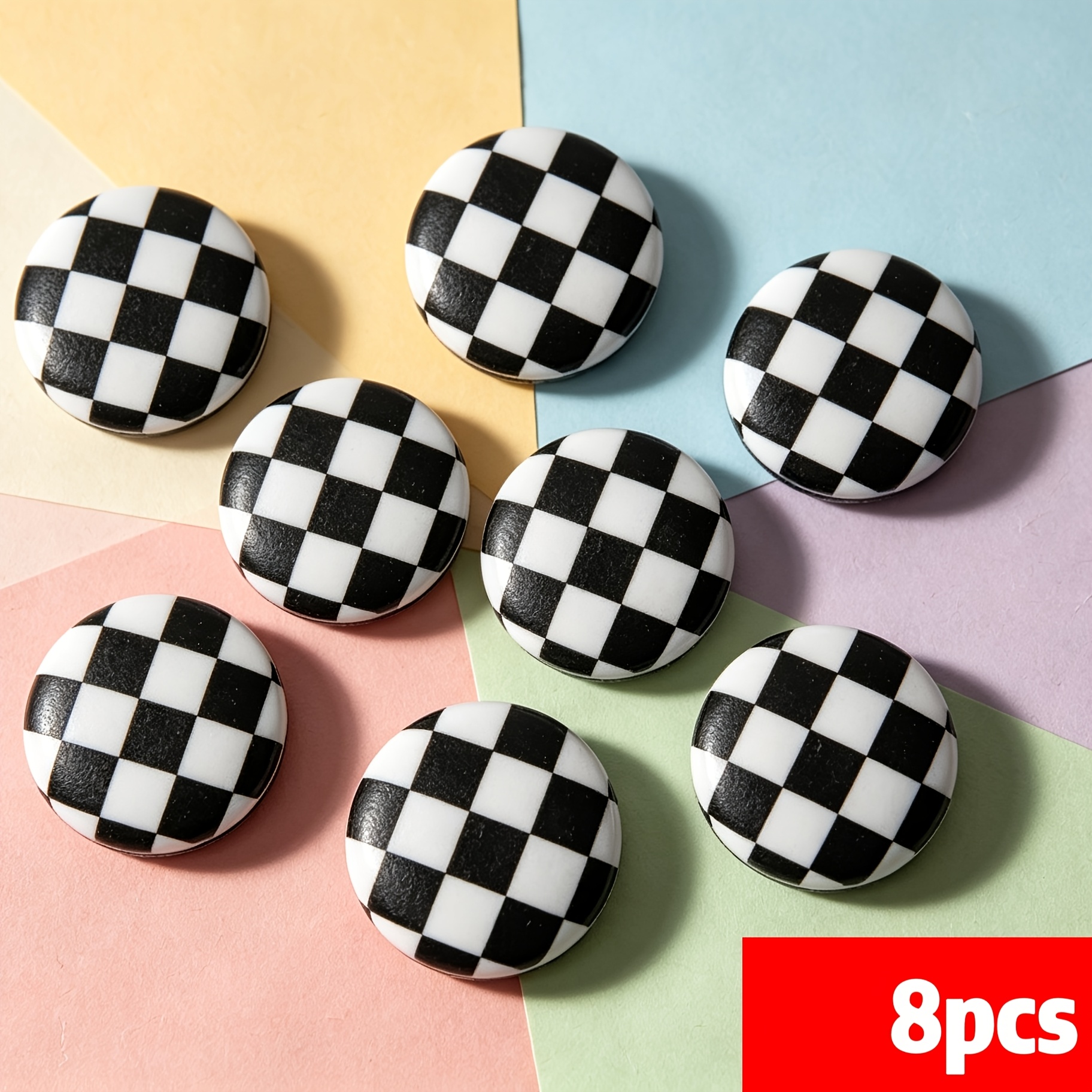 TEMU 8pcs Black And White Checkered Heart Magnets Suitable For Refrigerator, Suitable For Fridge,, Dishwasher, Kitchen Decor, Resin Oval Decorative