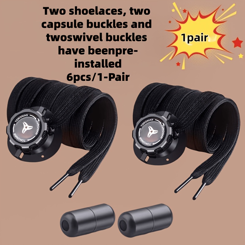 TEMU 1 Pair Of No-tie Shoelaces, Pre-installed, Includes 2 Capsule Buckles, 2 Shoelaces, And 2 Shoe Locks. No-tie Shoe Locks, 6pcs Set - Rotating