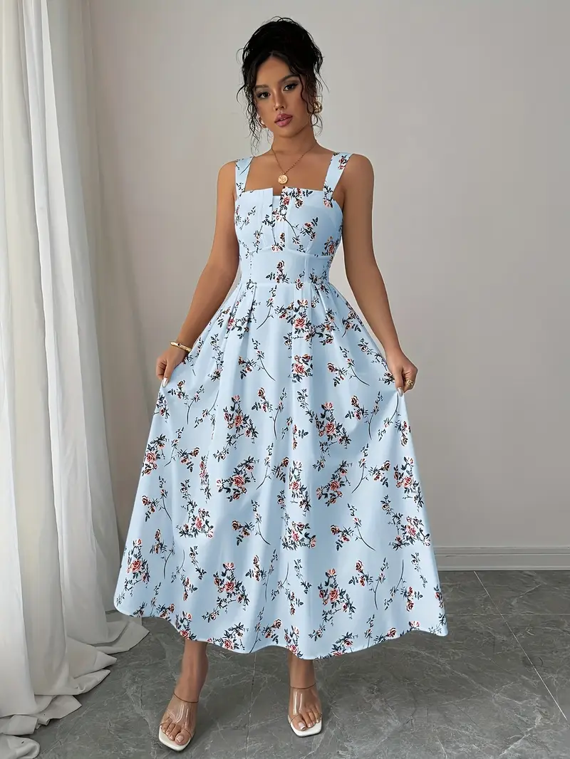 ladies vintage light blue rose floral spaghetti strap dress - Temu Mauritius ladies vintage light blue rose floral spaghetti strap dress - Temu Mauritius