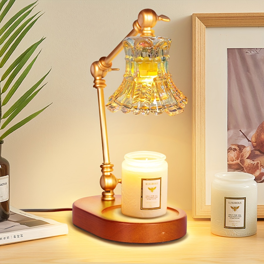 TEMU Candle Warmer Lamp, Height Adjustable, With Timer And Dimmer, With Heating Bulb, Candle Jar For Bedroom Home Decor, Wax Melter, Wooden Base, Vintage Candle Warmer Lamp