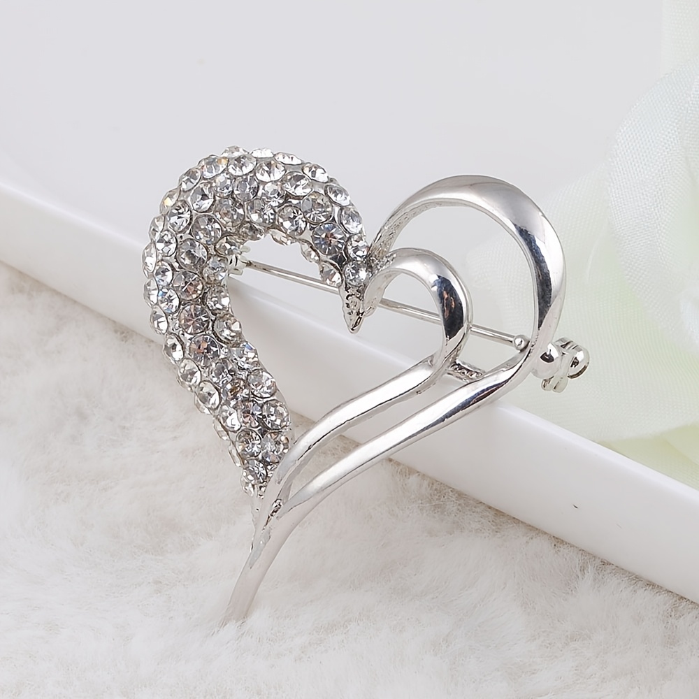 Image of Women's Brooch Elegant Shiny Rhinestones Heart Shape Brooches Heart-shaped Brooch