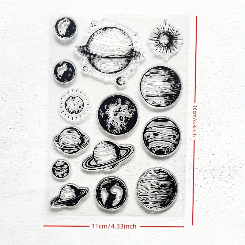 Image of 1pc Transparent Stamp For Card Making, Planet Stamp With Transparent Craft Sealing, Planet Clear Stamp For Scrapbooking, Photo Album, And Diary Decoration