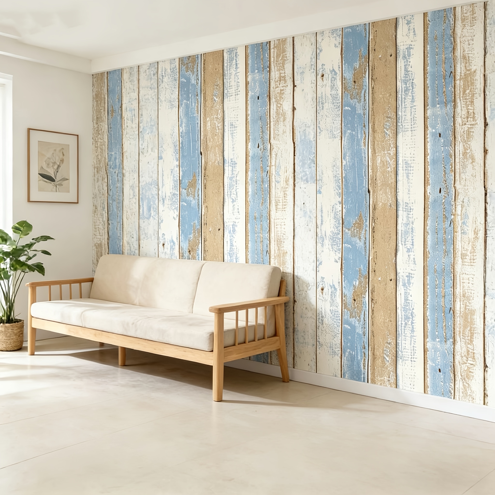 Image of 1 Roll Ocean Grain Wallpaper - Waterproof Self-adhesive Film With Wood Texture, Suitable For Decor In Bathrooms And Bedrooms, Removable Self-adhesive Wall Covering, Beach-themed Bathroom Decoration