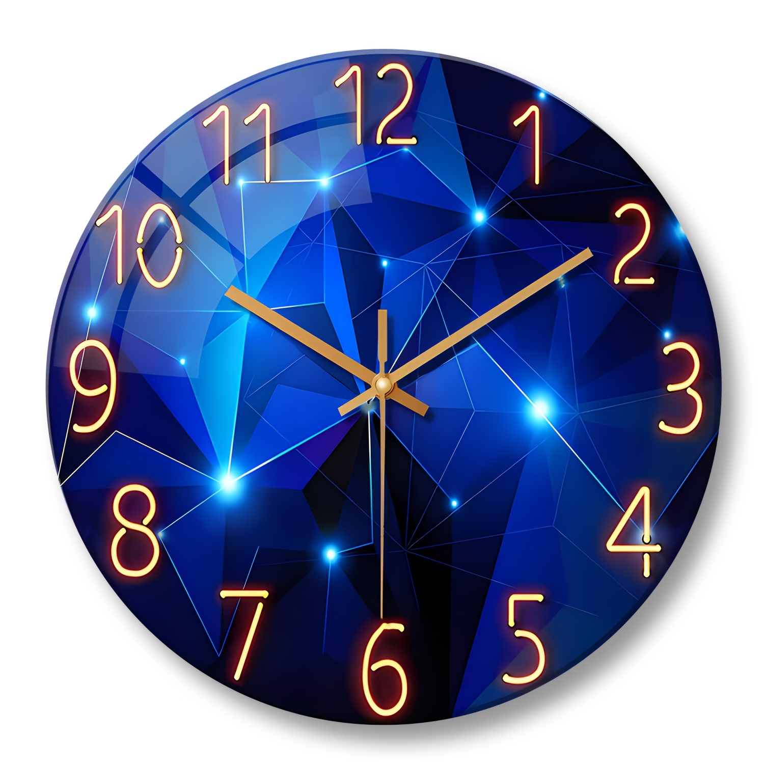 TEMU Horloge Murale Moderne Bleue en Verre Trempé , Silencieuse et Silencieuse, Alimentée par Piles AA (Piles Non Incluses), Décoration pour Cuisine,