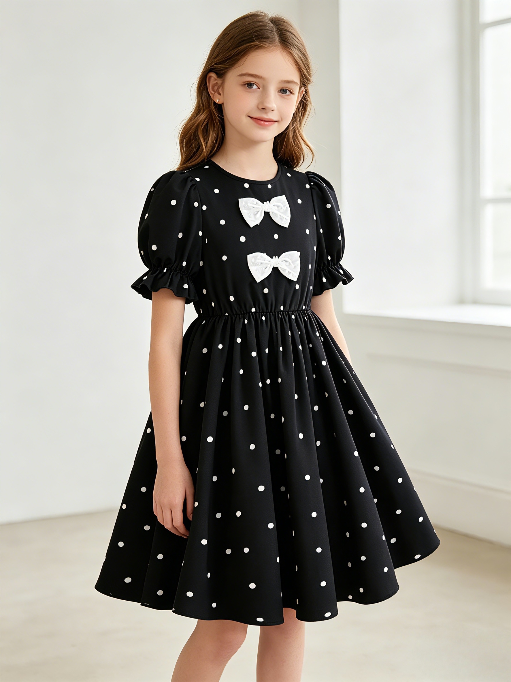 big girl black and white dress Elegant Baby Girls Black and White Long Sleeve Puffy Performance Prin –  marryshe main image 1