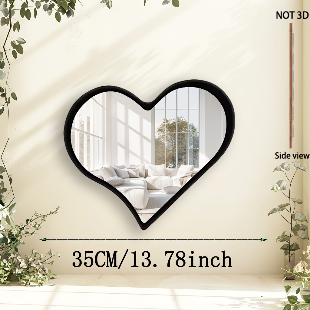 TEMU 2d Flat Surface, 1pc, Bohemian Style Cream-colored Heart-shaped Wooden Frame Mirror - Irregular Shape Wall Mirror, Suitable For Bathroom, Living