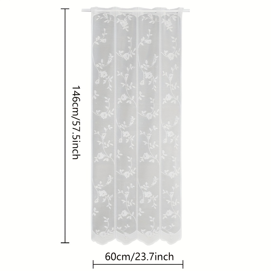 TEMU 1pc White Lace Bay Window Curtain With A Floral Pattern And Lace , Designed With A Short Curtain Opening For Easy Hanging, Suitable For