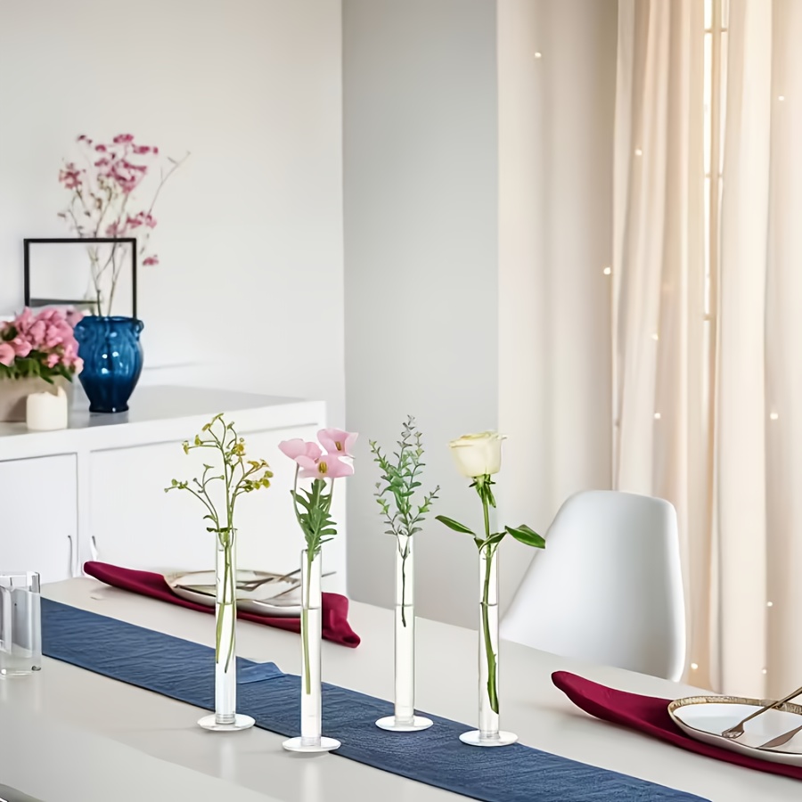 E-shop 4er Set Runde Glas Blütenvasen | Boho Style, Solides Muster, Geeignet für Schlafzimmer, Esszimmer, Wohnzimmer Deko