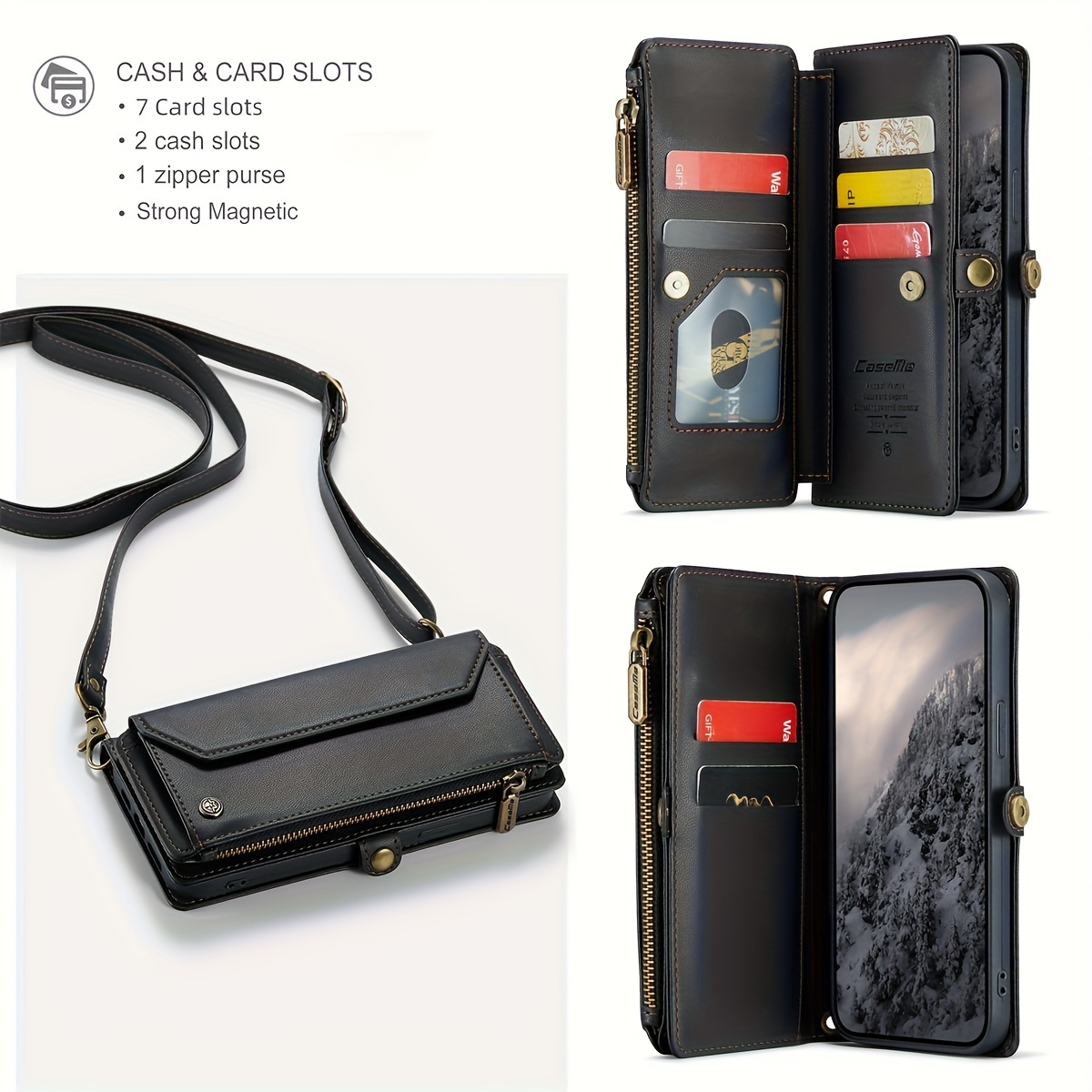Wallet Phone Case Support Wireless Charging with Blocking Card Holder, Flip Folio Book Faux Leather Protective Phone Cover for iPhone 16e/16/11/12/13/14/15 Pro Max/15 Plus/13 Mini/7/8 Plus/SE 2022/SE 2020 - Image 141