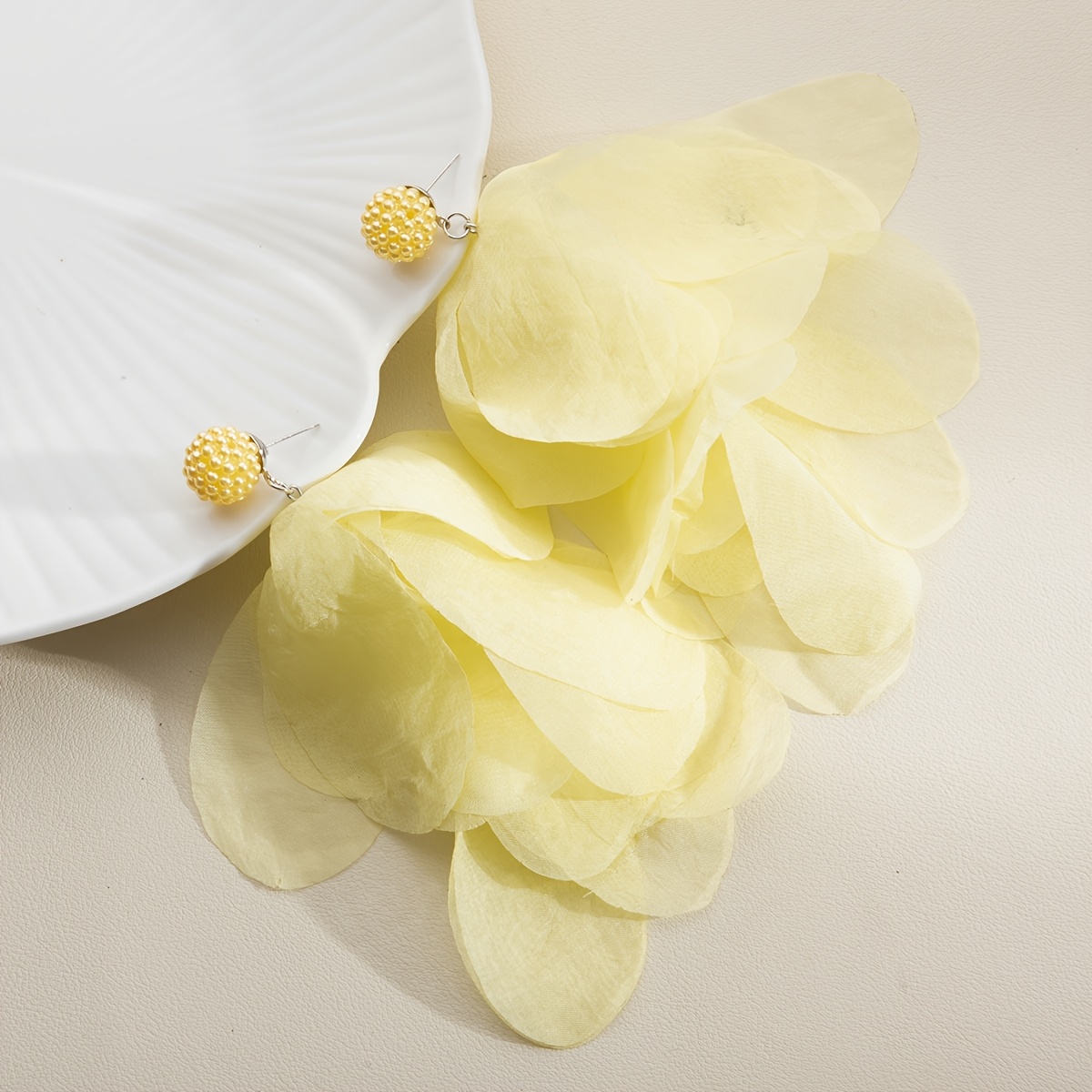 Elegant Petal Chiffon Drop Earrings For Women, Lightweight Floral Dangle Earrings, Delicate Sheer Fabric Jewelry For Summer, Party And Daily Wear