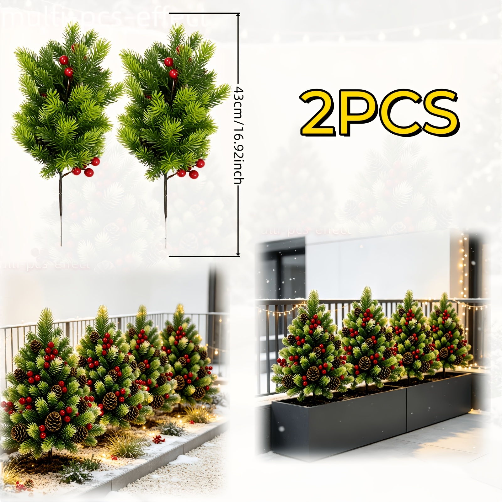 TEMU 2pcs Artificial Cedar Trees With And Branches, Base - Realistic Evergreen Plants, Suitable For Christmas, Indoor/outdoor Plastic Pine Shrubs For