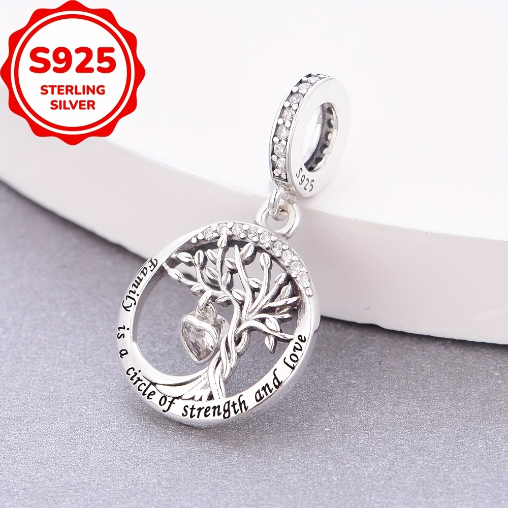 Image of 1pc 925 Sterling Tree Circle Shaped Design Bracelet Or Necklace Charms Beads Jewelry Making, For Gifts