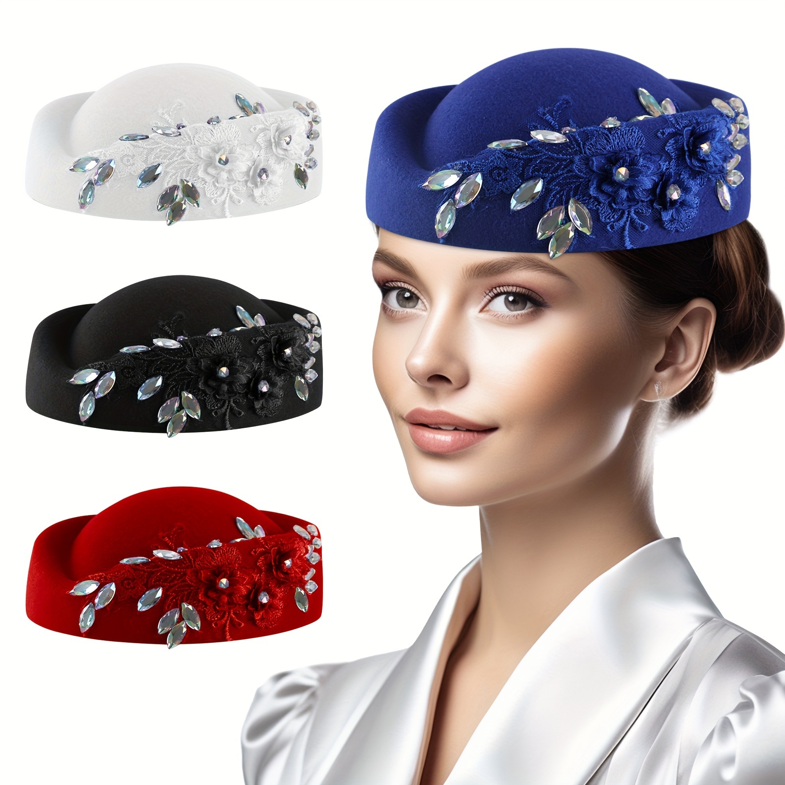 

Chapeau vintage en feutre de laine pour femme, fascinateur d'église avec accents de fleurs de voile, élégantes casquettes en feutre souple pour dames pour les occasions spéciales