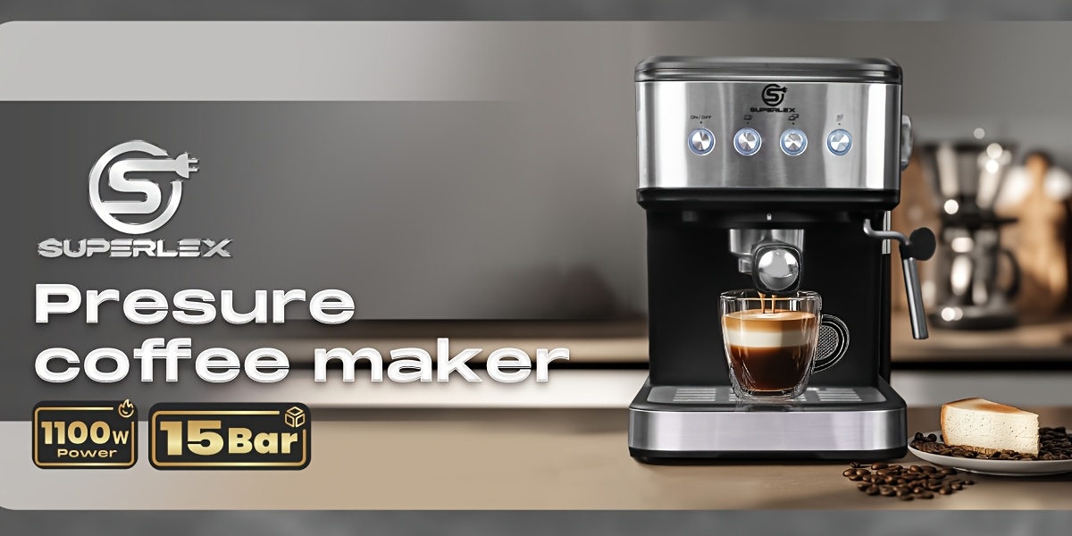 SUPERLEX 15 Bar Espresso Machine with Portafilter and High Pressure Milk Frother, 1.5L Water Tank, for Espresso, Cappuccino and Latte, with Aluminium Kettle, Overheating and Overpressure Protection