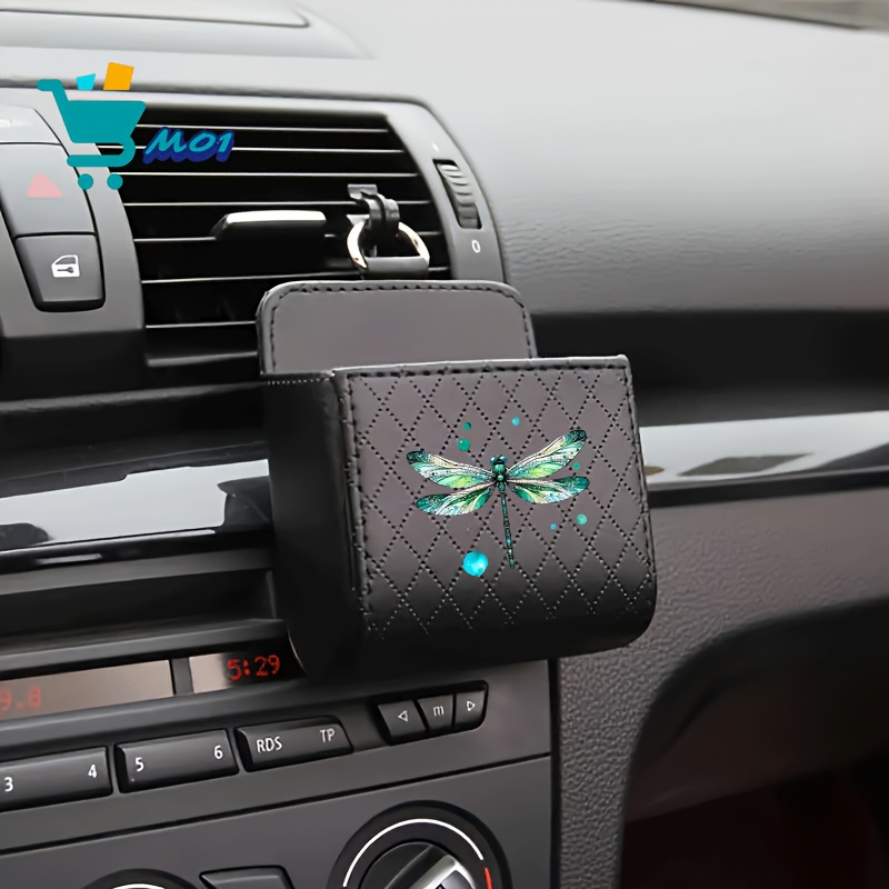 TEMU 1pc Green Dragonfly Pattern Print Car Air Vent Hanging Storage Bag For Glasses, Cards, And Small Additions, Halloween Thanksgiving Universal Fit