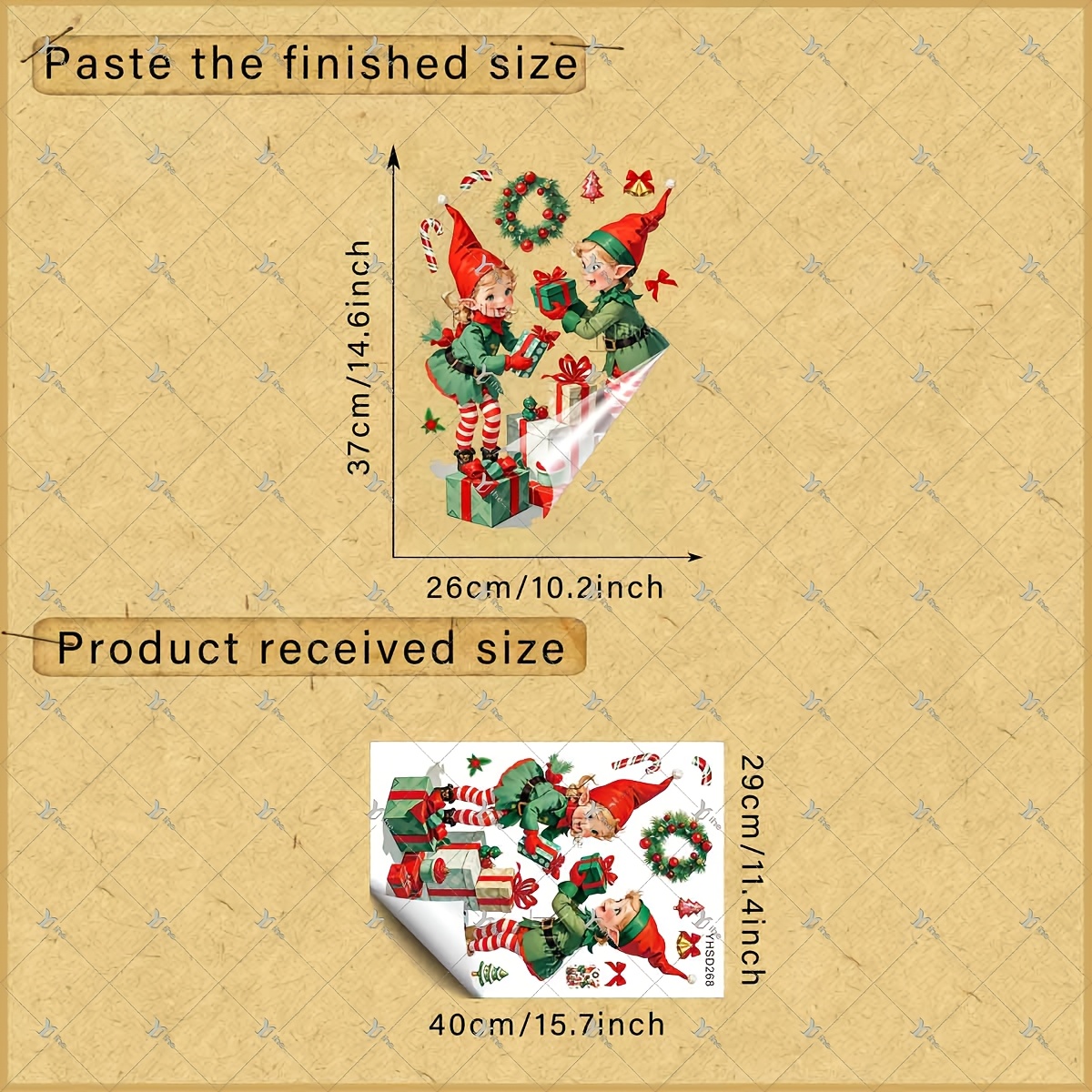TEMU 2d Flat - 1pc 2d Flat Printed Christmas Elf Gift Christmas Tree Candy Cane 30 X 40cm Window Stickers, Creative Self-adhesive Removable