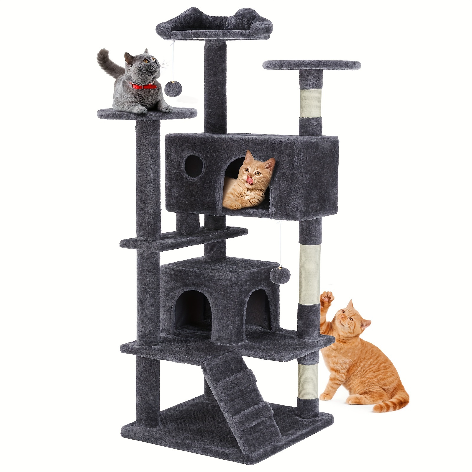 

Cat Tree Tower, Multi-level Cat Tree For Large Cats, Kitty, Pet House With 2 Condo, Scratching Post, Round Plate, Small Ladder, Cat Tree Toy For All Age Cats