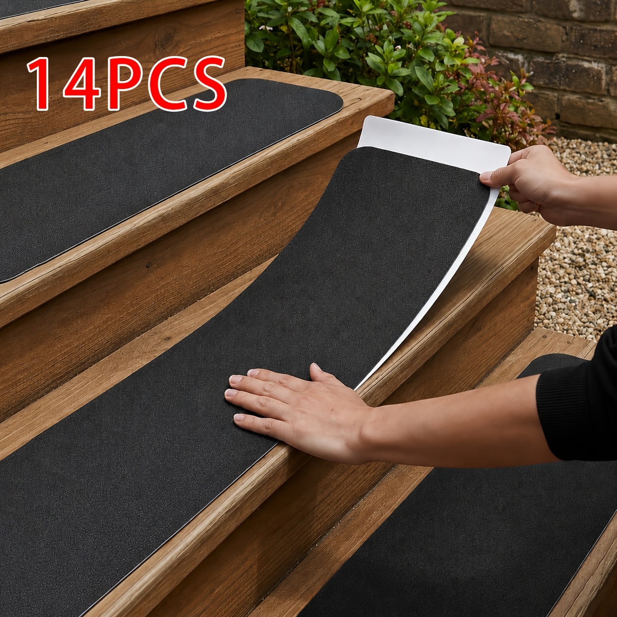 TEMU 7/14pcs Outdoor Stair Treads, Suitable For Wooden Steps, Designed For Outdoor Stairs, Stair Non-slip Pads, Suitable For Outdoor Use, Black