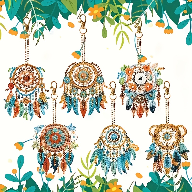 TEMU 6pcs Porte-clés 5D - Kit de Peinture de Bijoux avec Brillants - Pendentif Décoratif Unique