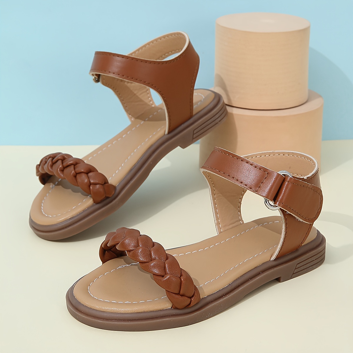 par sandalias clásicas punta redonda niñas tiras pu huecas Temu