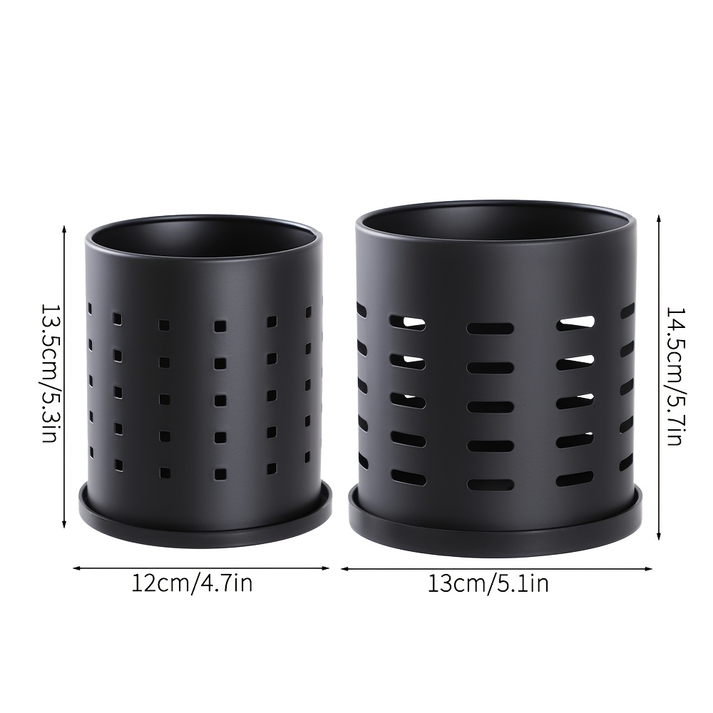 Image of 2pcs Kitchen Utensil Golden Metal Storage Tube Large/small Hollow Draining Utensil Tube Knife Kitchenware Storage Box Black Easy Organizer