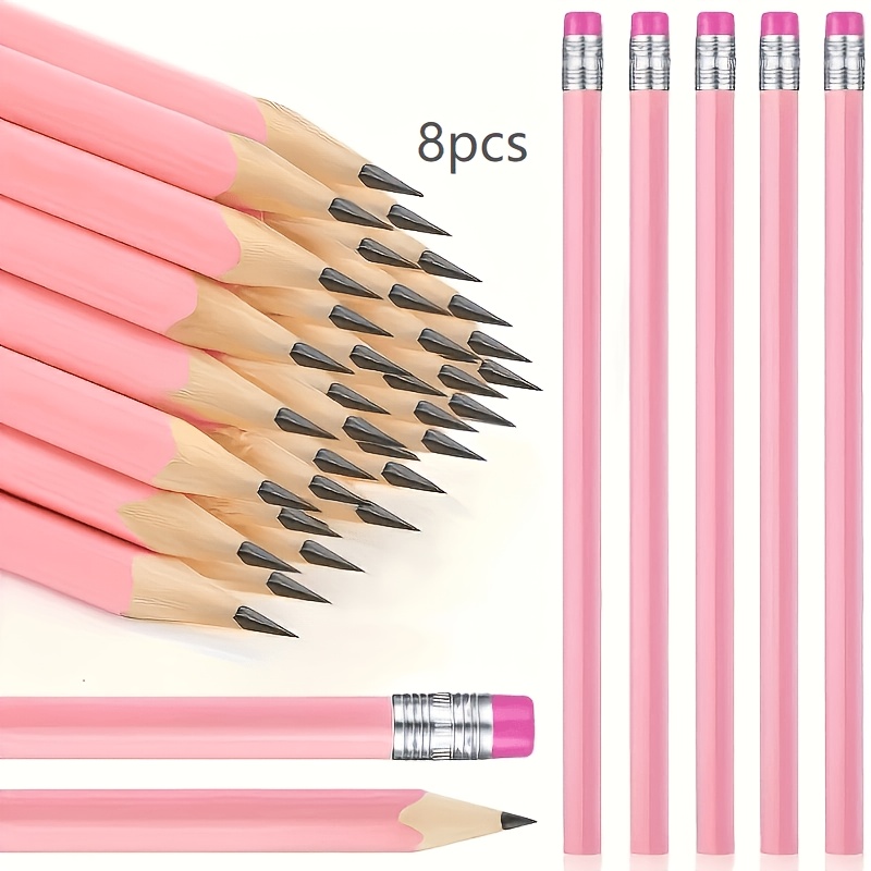Image of 8pcs Wooden Pencils With Erasers - Medium Point 0.5mm Triangular Graphite Pencils, Suitable For Office Supplies, Student Supplies - Durable Writing And Sketching Pencils