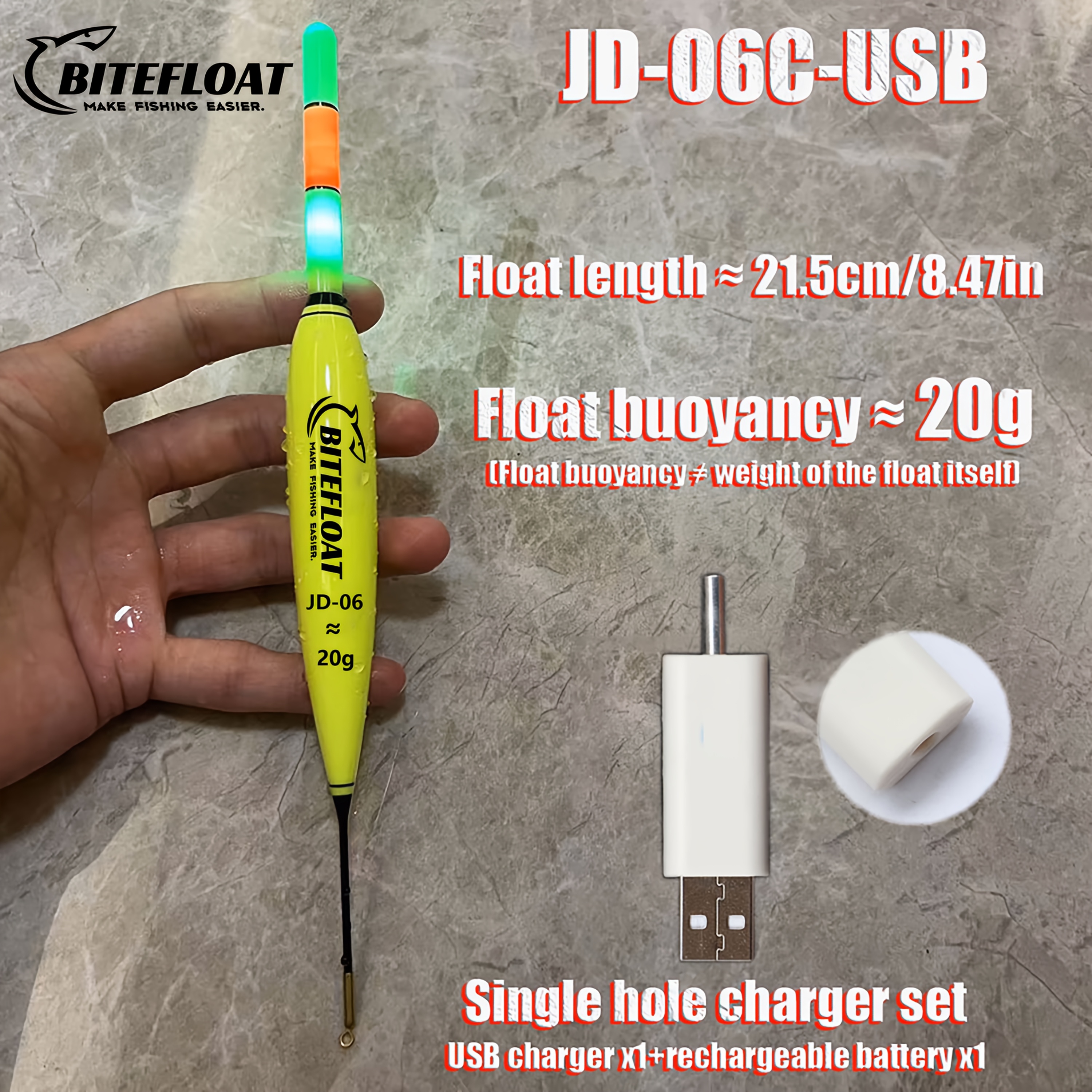 E-shop 1 Set 1 elektronischer Schwimmer + 1 USB-Ladegerät + 1 wiederaufladbare Batterien Bissschwimmer LED-Nachtangeln-Lichtstab-Set mit Ladegerät –