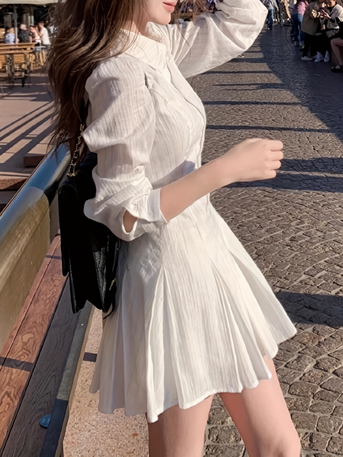 white collar dress women spring solid color stylish - Temu Mauritius