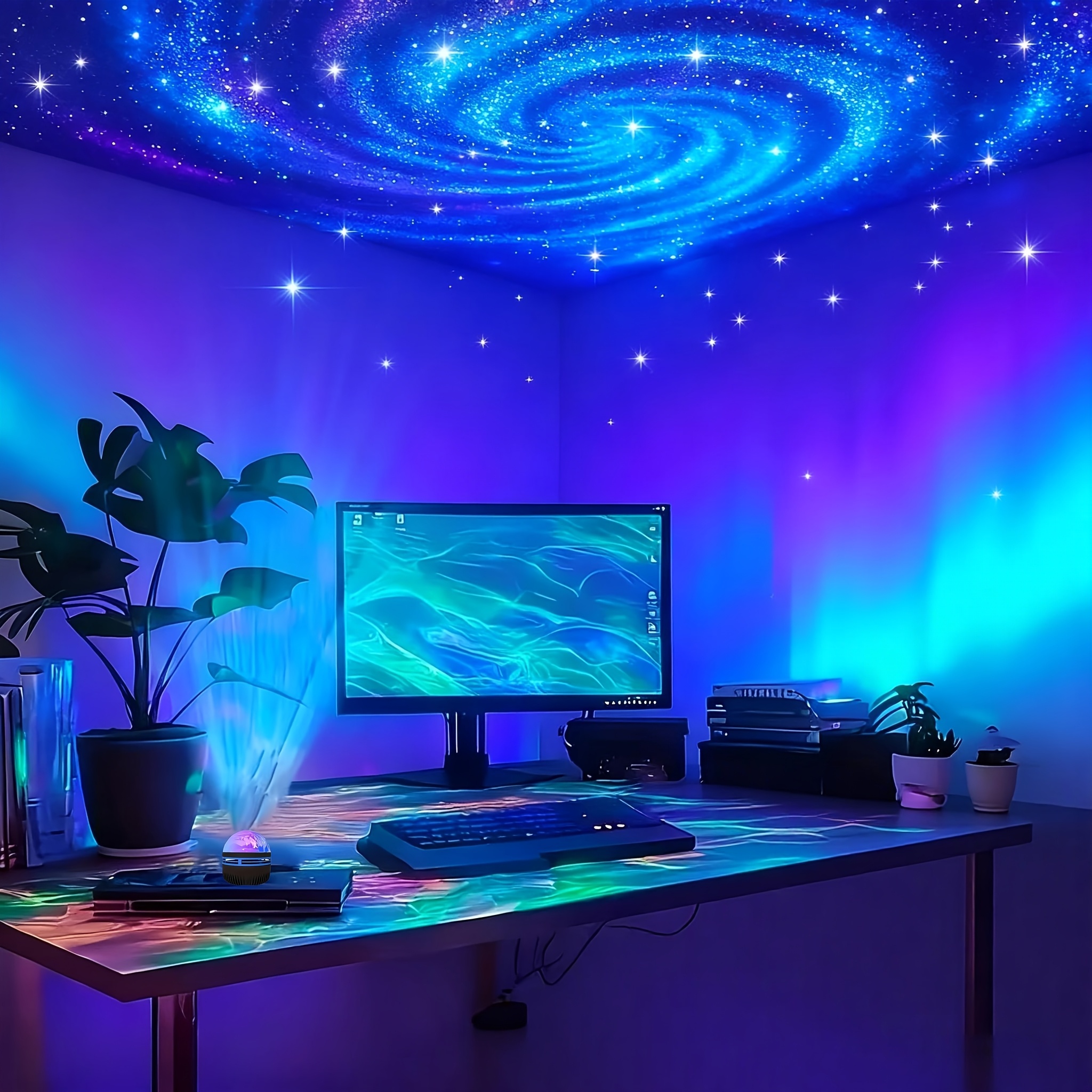 1pc Yethke Led Aurora Night Light With Remote Control & Projection - Usb-powered 16-color Ceiling/table Suitable For Bedroom,, Camping, Weddings, Room, Modern Multicolor For
