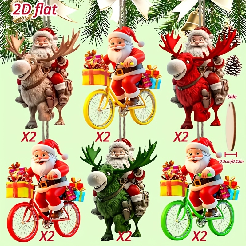 TEMU [2d Flat] 12pcs Stylish Santa Wooden Hanging Ornaments, Christmas Decor Set, Personalized 2d Flat Wooden Hangings, New Year Gift Home Decor,