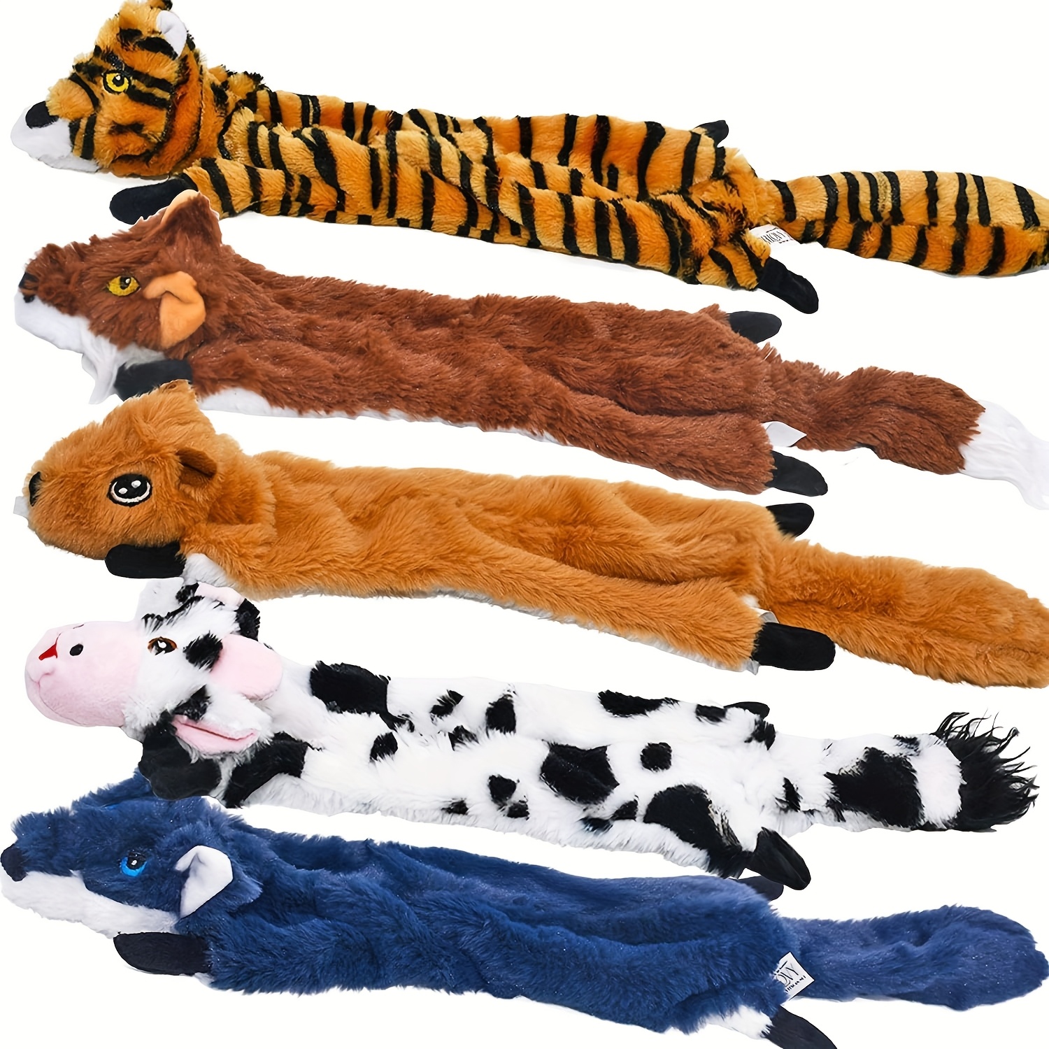 TEMU 5 Pack No Stuffing Dog Chew Toys With Squeakers - Long Plush Interactive Crinkle Sound, /cow/fox/wolf/ Animal Shapes, Durable Chew-resistant For