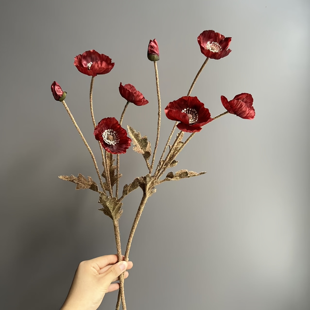 TEMU 2pcs High-quality Artificial Autumn-colored Poppies, 60cm, Featuring A Unique Flocking Process. Suitable For Home Decor, Indoor And Outdoor
