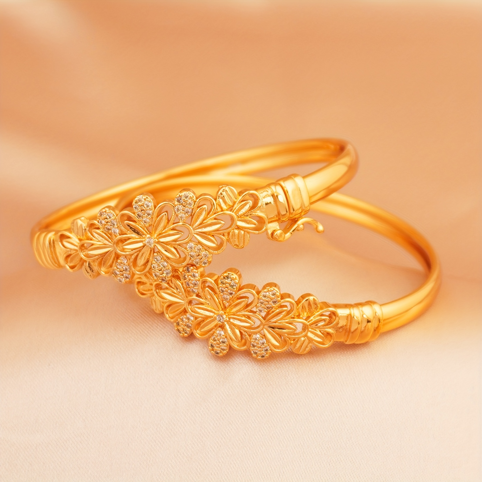 Elegant Bohemian Golden-Tone Bracelet Set with Sparkling Zirconia Accents – Intricate Floral and Geometric Designs, Ideal for Daily Wear & Special Occasions, Perfect Gift for Friends, Lovers, Mothers, Daily Wear Jewelry|Bohemian Style Bracelet|Open Cuff Bracelet