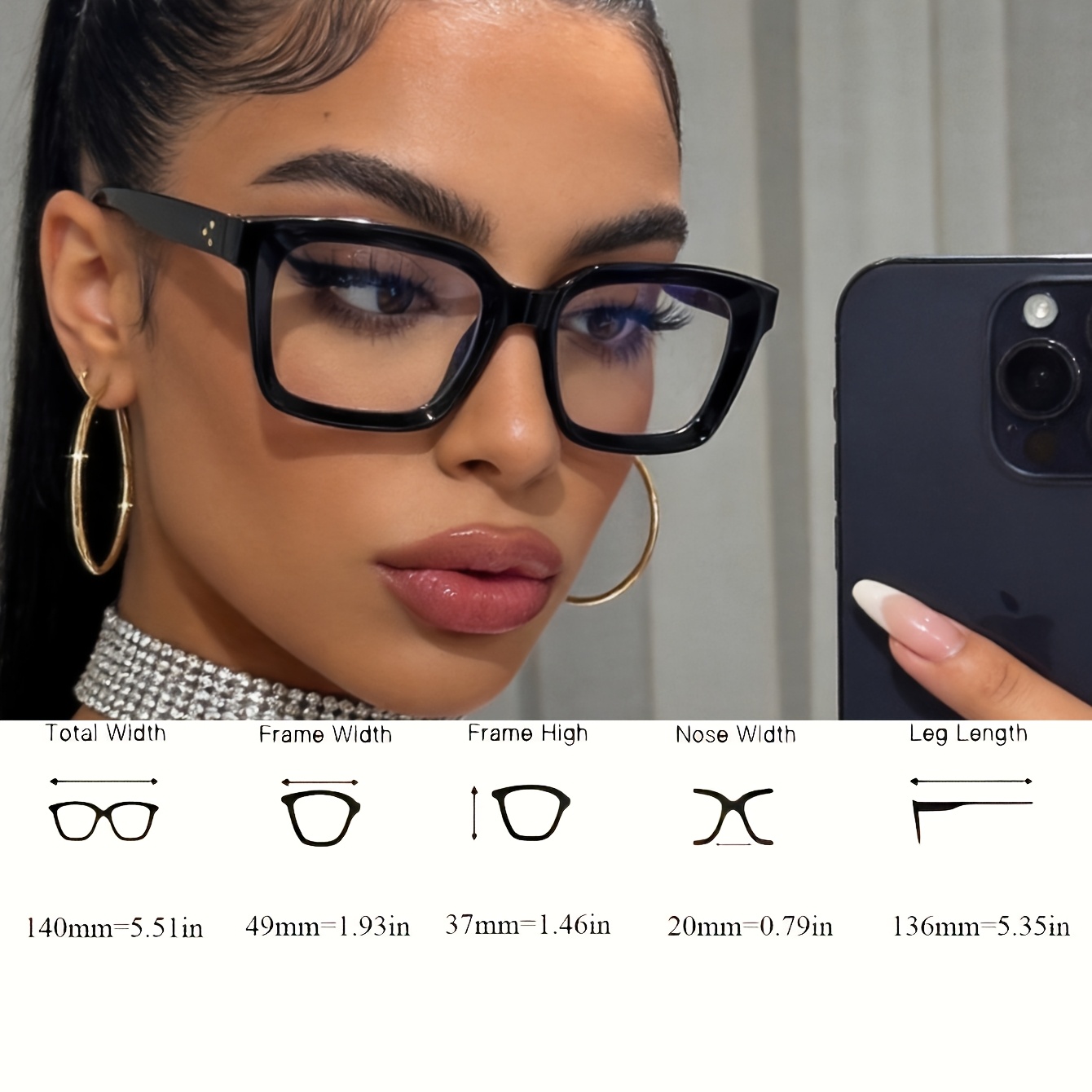 Square-Frame Glasses with Clear Lenses for Women