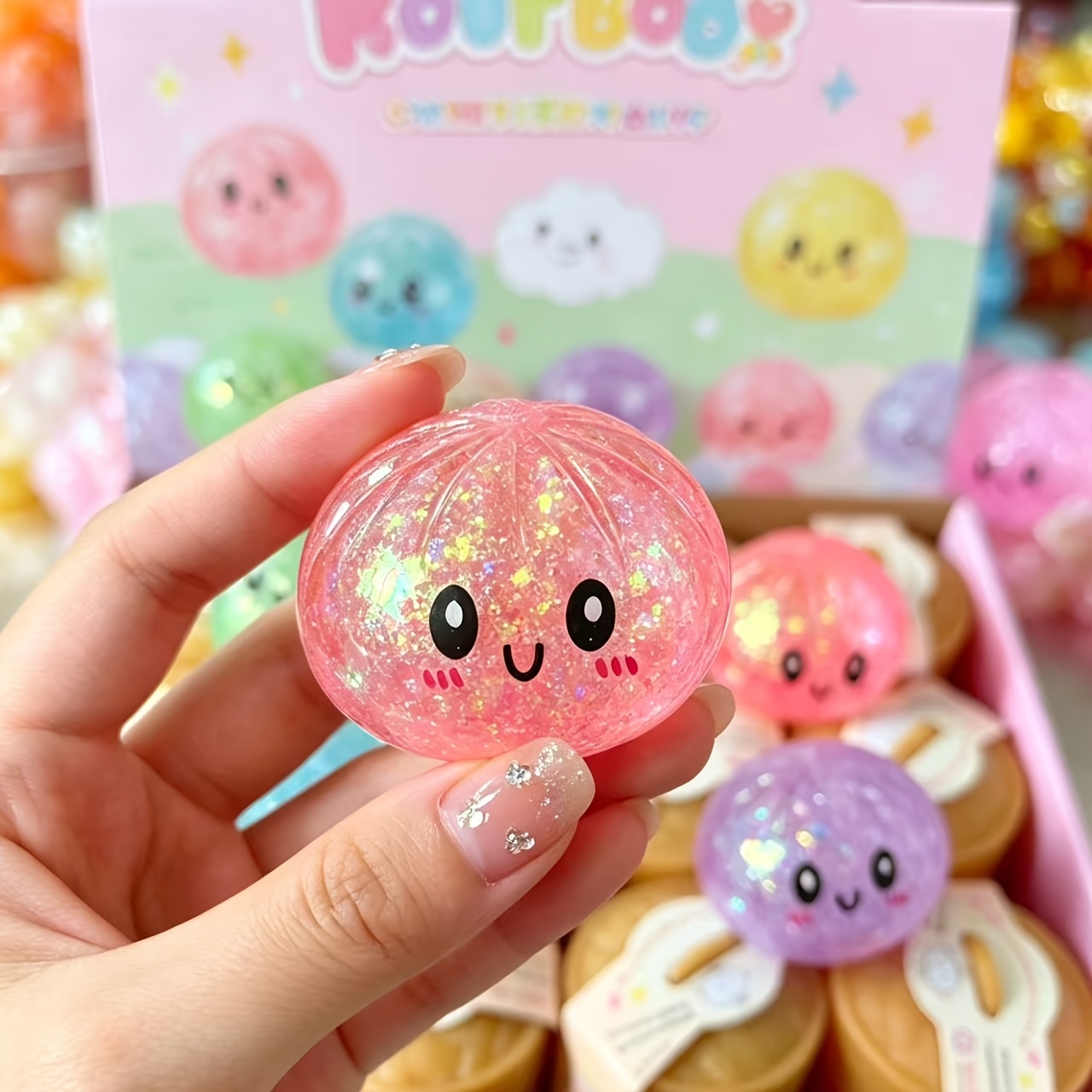 3pcs 2 17in dumpling shaped squeeze toys random only 1 glitter dumpling per pack of 12 more surprise pet toys Product details 1