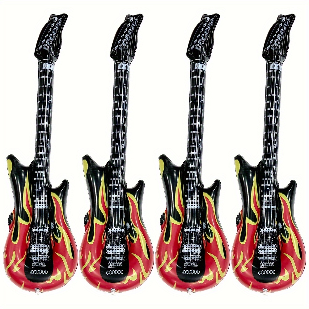 

4pcs Inflatable Flame Guitar Toy, Big Guitar Balloon, Rock Party Decoration Props Inflatable Musical Instrument, Creative Novelty Toys