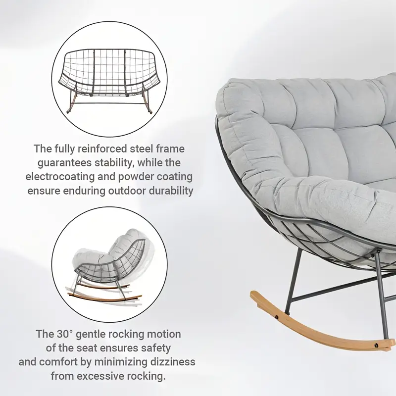 2 person oversized rocking chair with e coated thick cushion weather resistant durable outdoor papasan loveseat easy assembly for patio porch deck manual recliner with open patio furniture porch seating cozy seating sturdy construction comfortable seating patio Product details 5