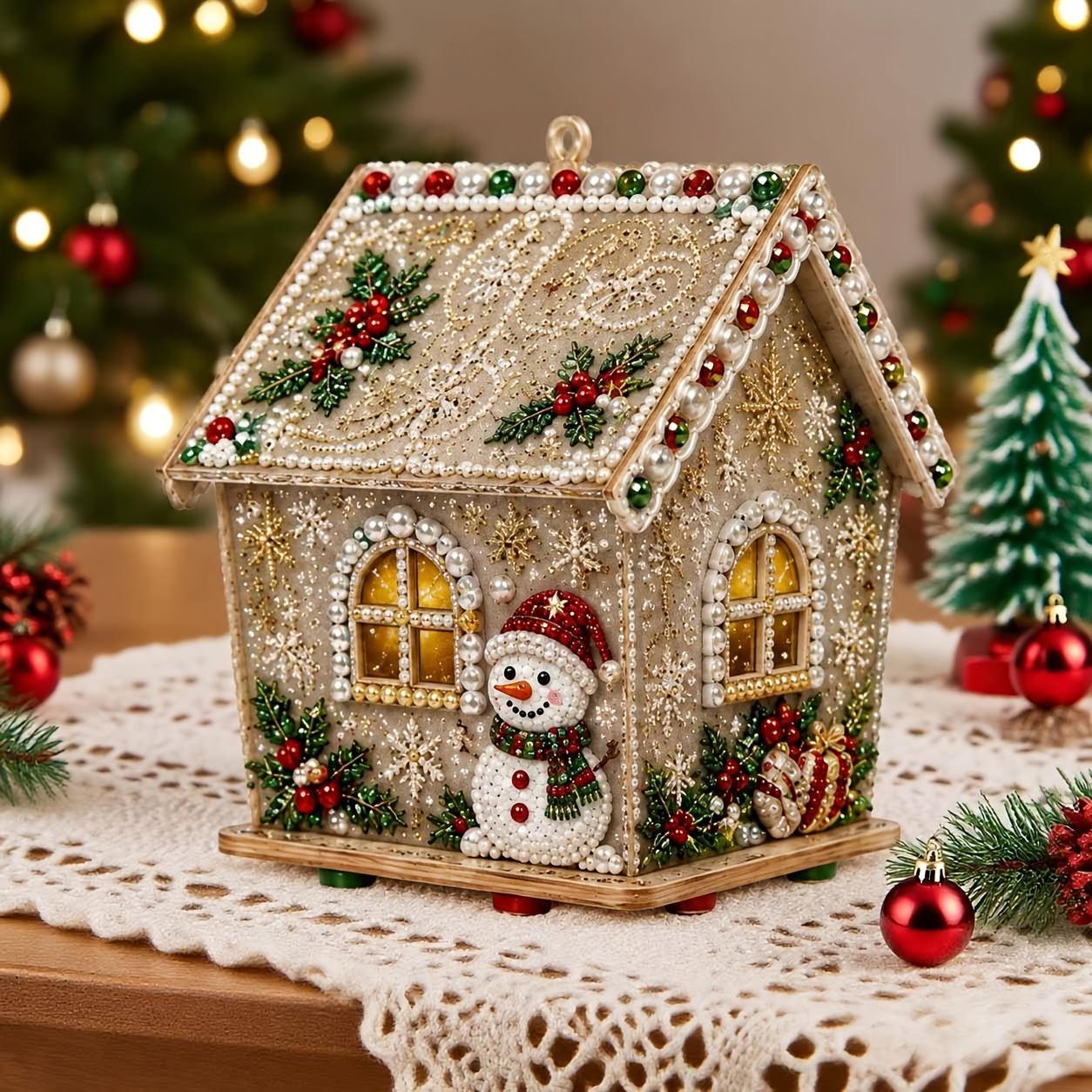 TEMU A Set Of 3d Christmas House Decorative Items Diy Diamond Pearl Painting Mosaic Art Kit Puzzle House For Holiday Parties Desktop Decorative Items