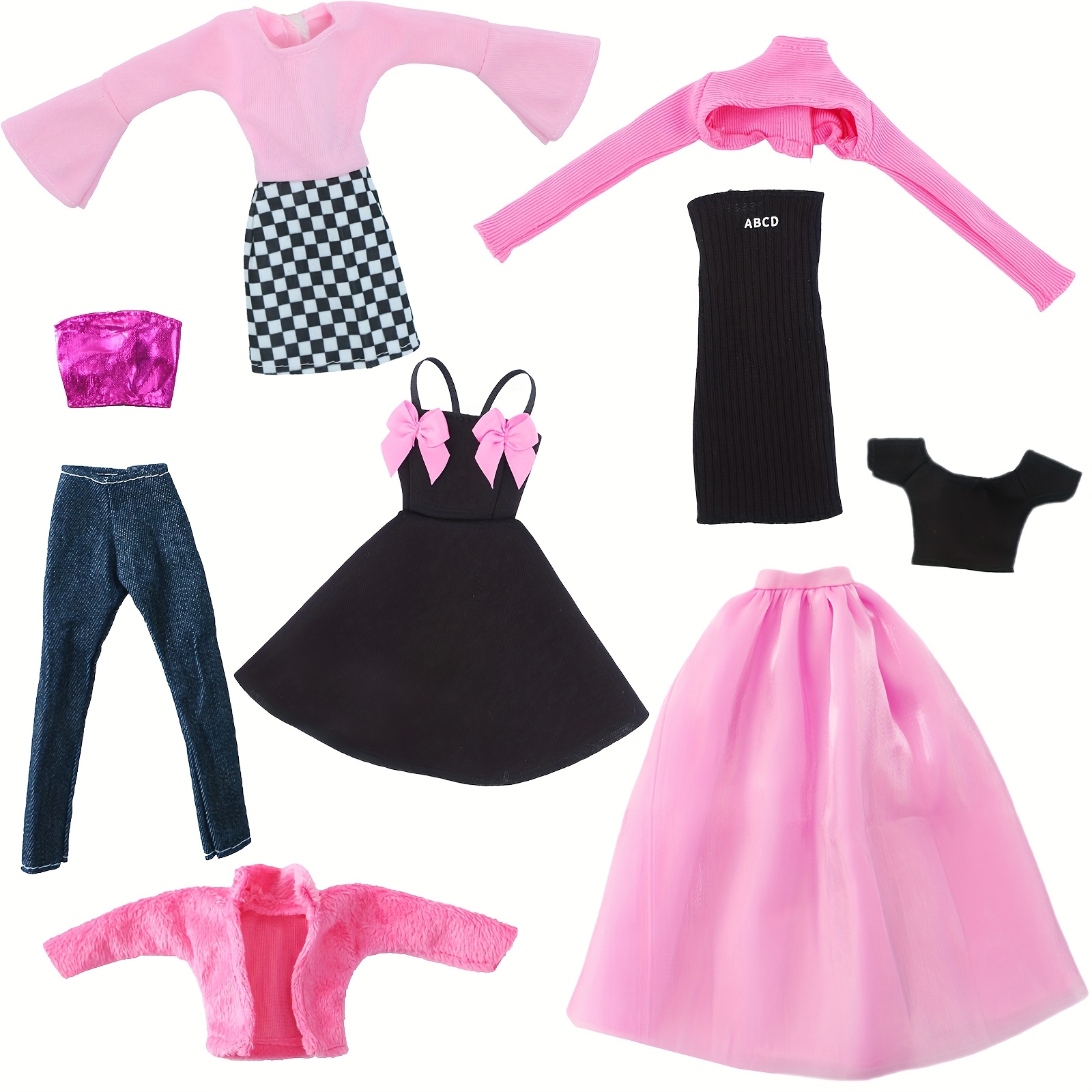Festfun 20 Pcs Vêtements & Accessoires de Poupée - 5 Habits Tops Pantalons 3 Manteaux 2 Baskets 10 Chaussures 3 Accessoires d