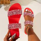 damen sommer pantoletten, glitzernde strass verzierte flache offene zehenslipper, lässige strand- und outdoor-sandalen