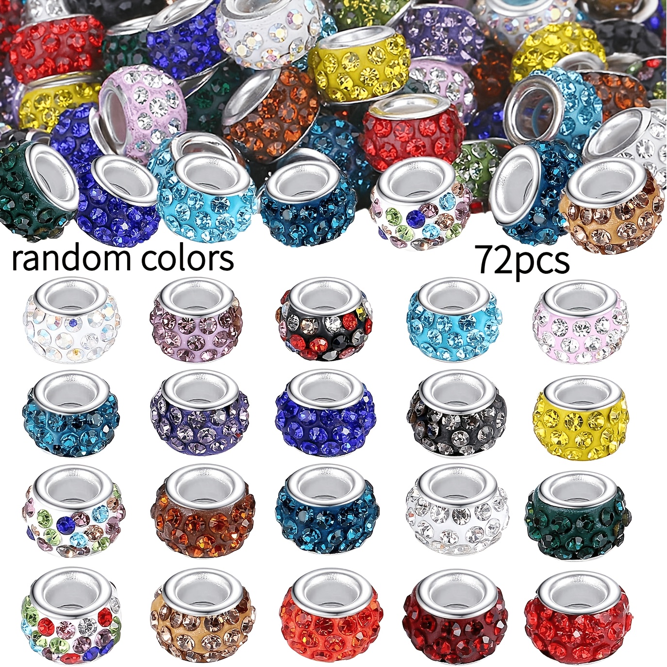 30/45/72pcs Large Hole Rhinestone Beads, Sparkly Spacer Beads