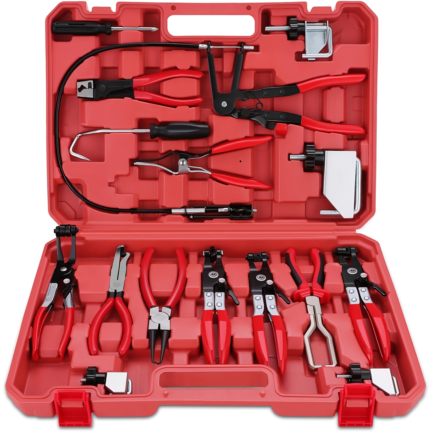 TEMU 9/16pcs Hose Clamp Pliers Set, Professional Hose Clamp Removal Tool Kit With Long Reach Flexible Wire And Electrical Disconnect Pliers For Fuel,