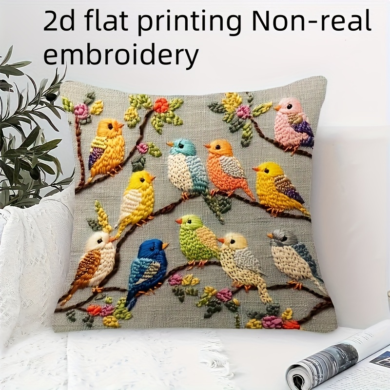 TEMU 2d Flat Print 1pc Traditional Style Bird Print Pillowcase, 18x18 Inches, Short Plush, Polyester Material, Non-real Embroidery, Zipper, Machine