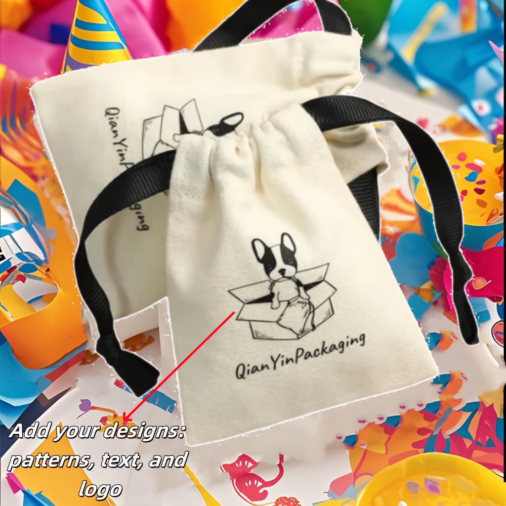 50pcs Custom Jewelry Packaging Bags Personalized Printed Canvas  Drawstring Pouches for Weddings, Anniversaries, Birthdays, Holidays  Durable