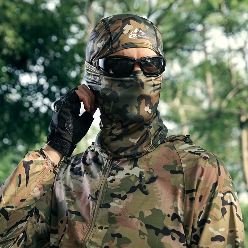 A Summer Tactical Camouflage Hood for Men And Women, Suitable for Outdoor Fishing, Sun Protection, Cycling, Made of Breathable .