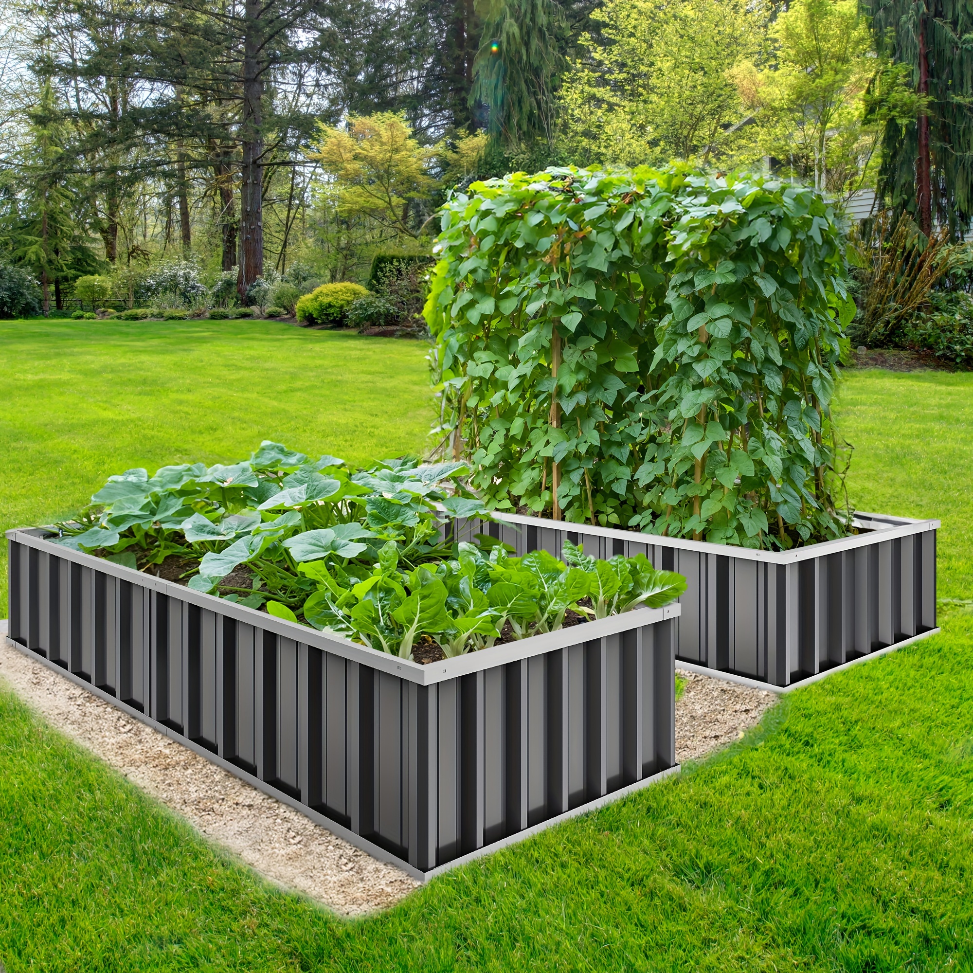 

68.5"x35.4"x23.6" Raised Garden Bed Kit, Large Outdoor Galvanized Metal Patio Planter Box With 2 Gloves For Plants Vegetables Flowers