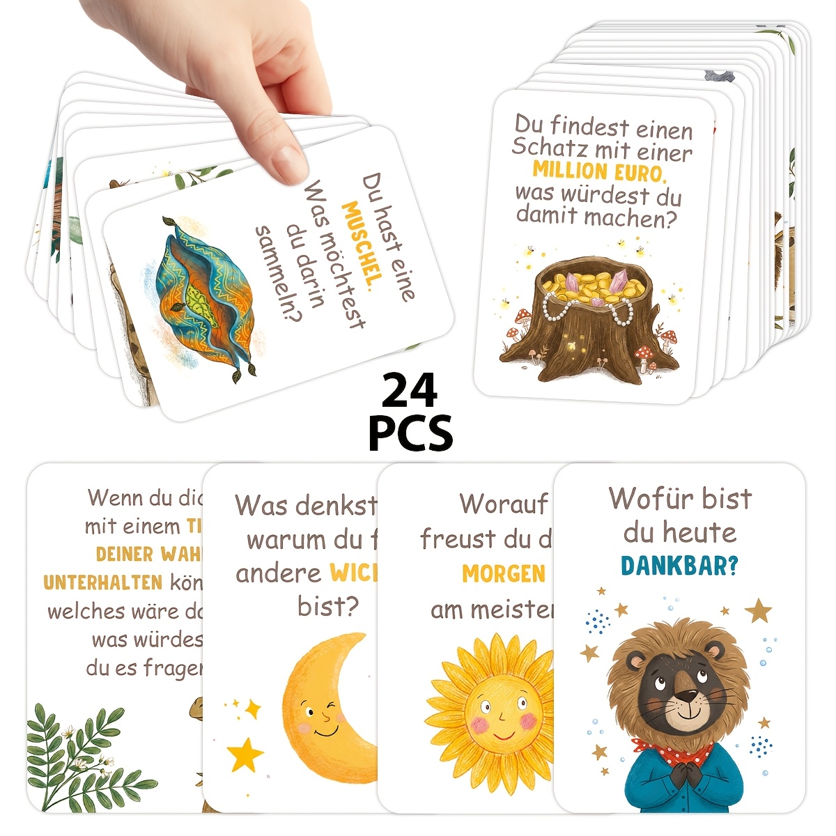 Image of 24pcs German-language Interactive Greeting Cards, Whimsical Animal Artwork, Questions For Growth, Social Gatherings, Meaningful Connections, Enthusiasts